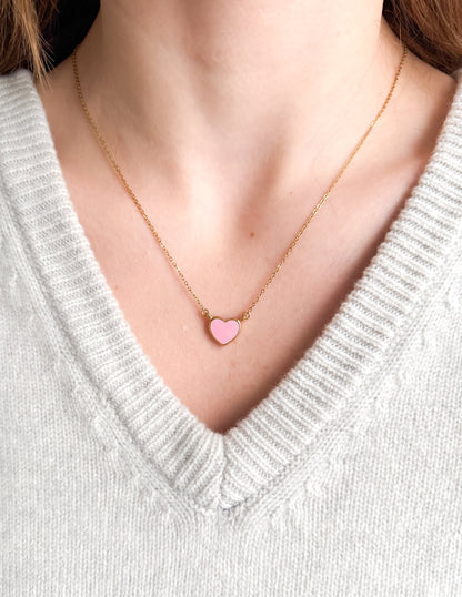 Pink Enamel Heart Necklace