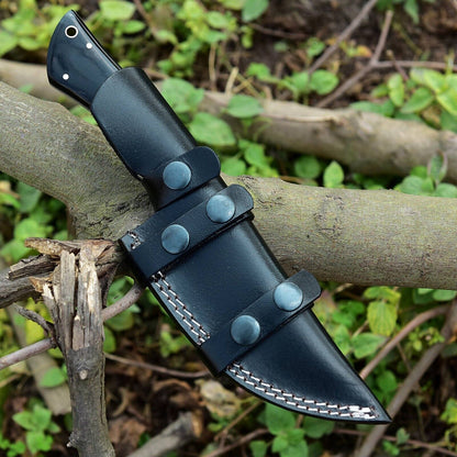 Custom Handmade Skinning Knife - Damascus Steel Blade, Buffalo Horn & Camel Bone Handle