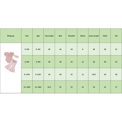 Baby Girls 3Pcs Summer Spring Clothes Solid Ribbed Short Sleeve Romper with Checkered Print Flare Long Pants and Headband Set
