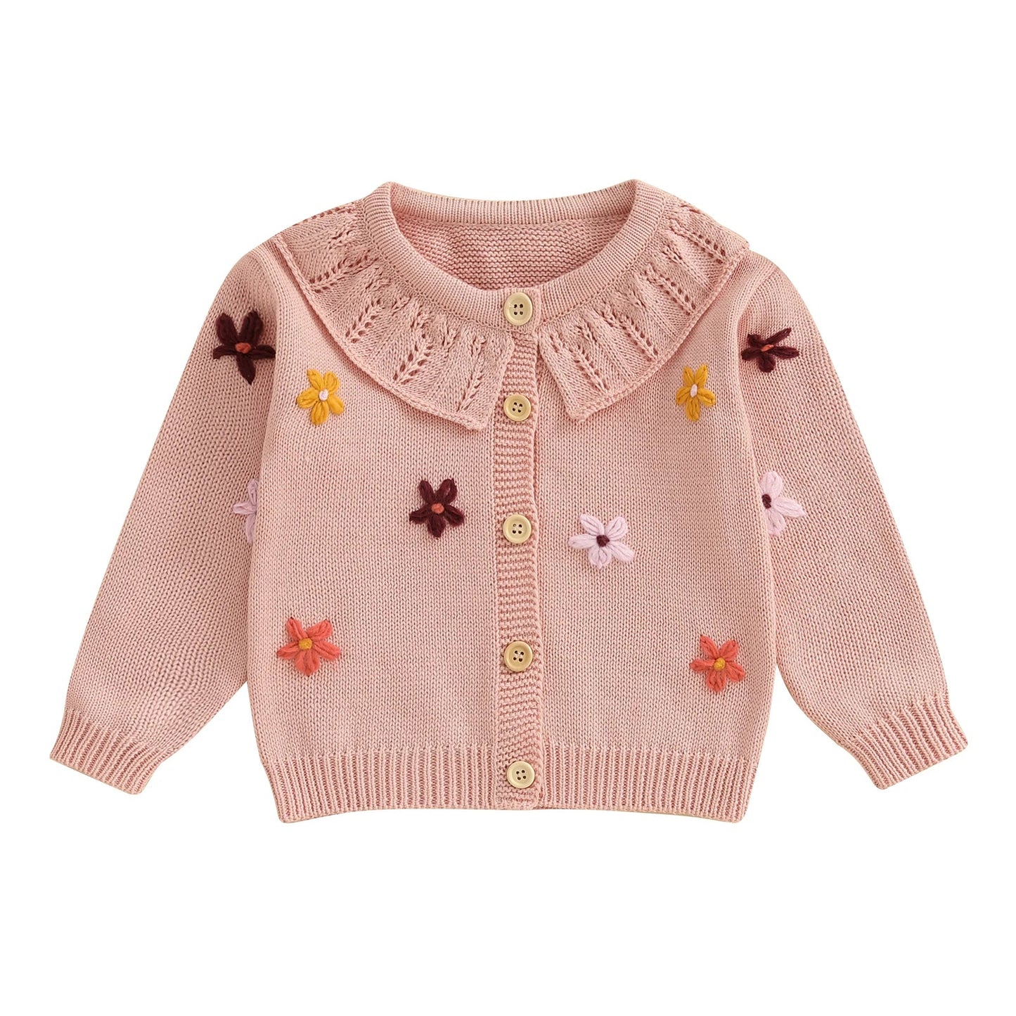 Baby Toddler Girls Cardigan Sweater 3D Flower Design Button Down Long Sleeve Knitted Top