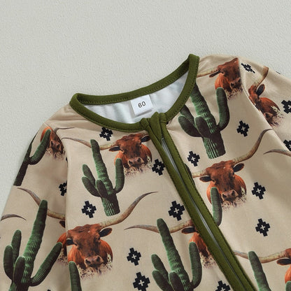 Baby Boys Girls Jumpsuit Long Sleeve Cow/Horse Print Zipped Autumn Romper Clothes
