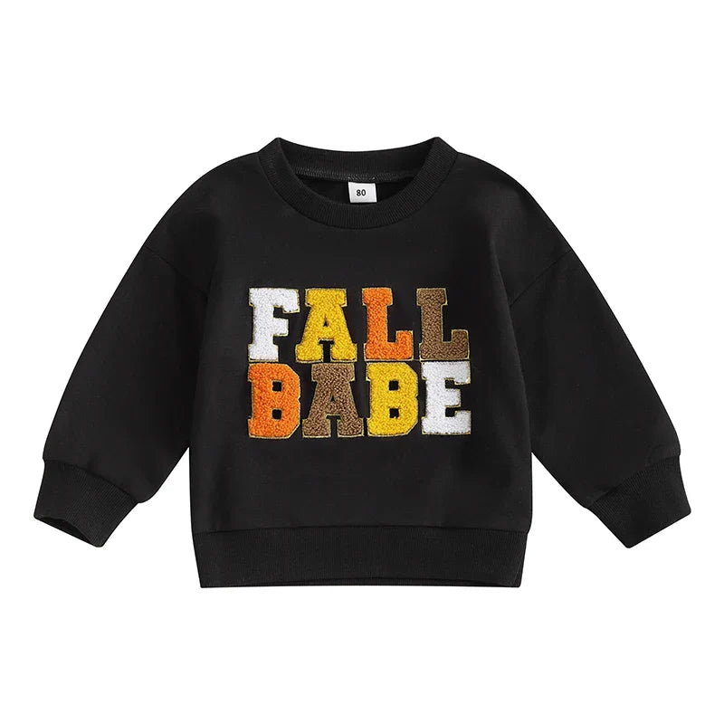 Baby Toddler Boys Girls Fall Babe Long Sleeve Embroidery Letters Fall Crewneck Top