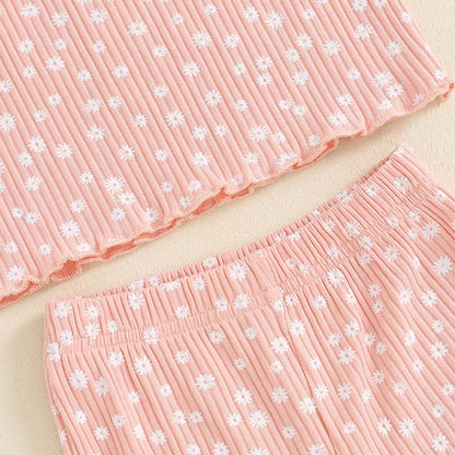 Toddler Kids Girls 2Pcs Fall Outfit Ruffle Flower Print Long Sleeve Top + Flare Pants Set