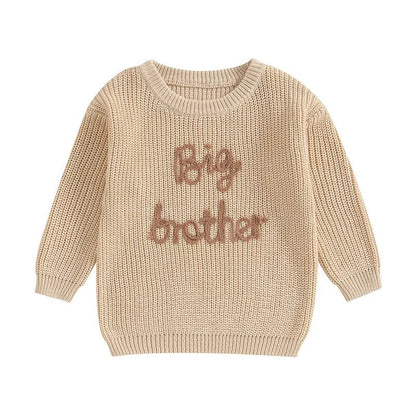 Toddler Kids Boys Sweaters Cotton Long Sleeve Letter Embroidery Big Brother Pullover Loose Knitwear Top