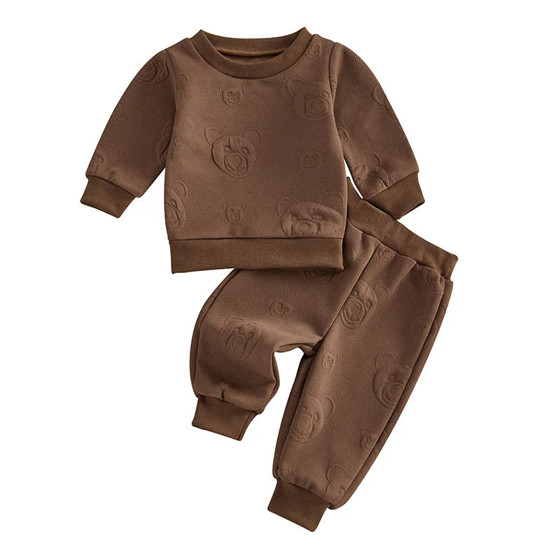 Baby Toddler Boys Girls 2Pcs Jogger Set Bear Pattern Long Sleeve Crewneck Top Long Pants Fall Outfit