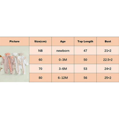 Baby Girls 2Pcs Outfit Long Sleeve Crew Neck Frills Zipper Romper Contrast Color Footies and Headband Set