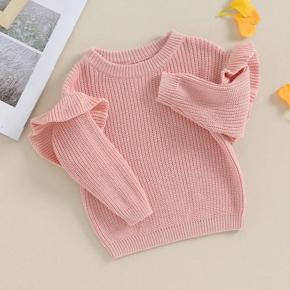 Baby Toddler Girls Sweater Solid Color Ruffle Long Sleeve Knit Spring Autumn Clothes Knitwear Pullover Top