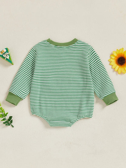 Baby Boy Fall Bubble Romper Casual Digger Tractor Embroidery Striped Long Sleeve Jumpsuit Infant Cute Outfit