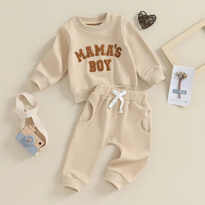 Toddler Baby Boy 2Pcs Fall Winter Outfits Long Sleeve Letter Mama's Boy Crewneck Top Jogger Pants Set