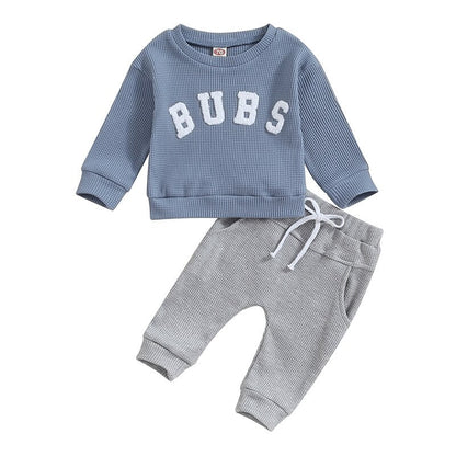 Baby Toddler Boys Girls 2PCS Long Sleeve Letter Embroidery Bubs Tops and Drawstring Pants Set