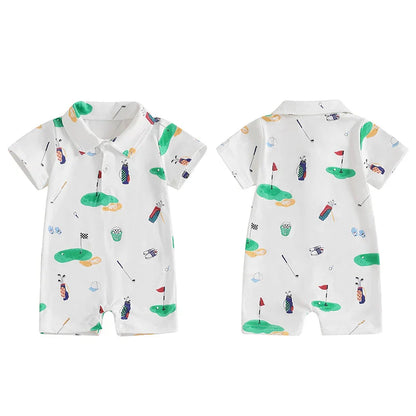 Baby Boy Girl Golf Romper Half Button-up Lapel Neck Short Sleeve Jumpsuit Summer Clothes