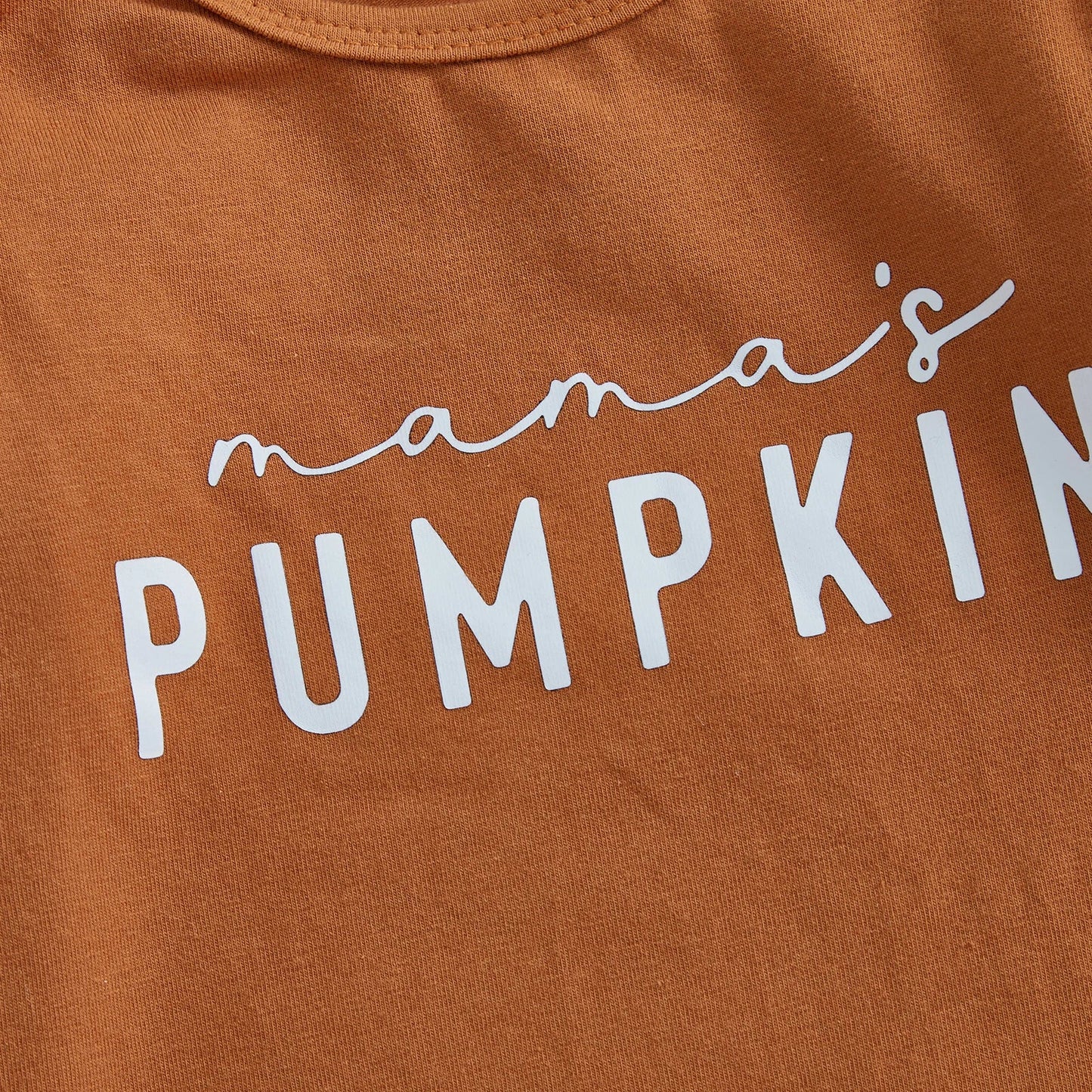 Baby Girls 4Pcs Halloween Outfit Letter Mama's Pumpkin Long Sleeve Romper Pumpkin Ruffle Shorts Skirt Bow Headband Solid Stockings Set