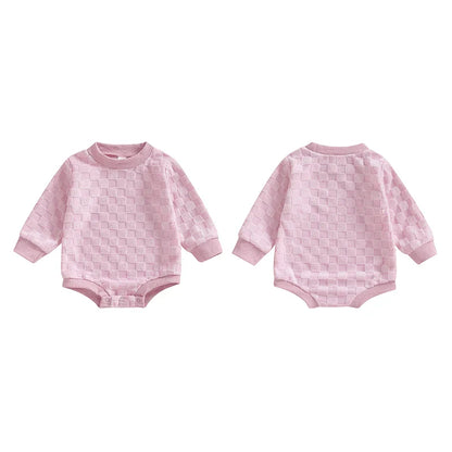 Baby Boys Girls Romper Long Sleeve Crew Neck Checkered Bodysuit Fall Playsuit