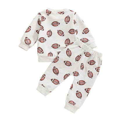 Baby Toddler Boys Girls 2Pcs Football Print Long Sleeve Round Neck Top Drawstring Pockets Pants Set