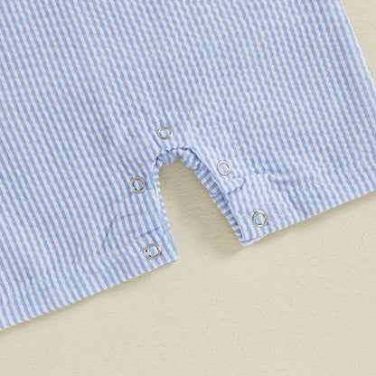 Baby Boys Jumpsuit Sleeveless Crew Neck Striped Embroidery Golf Cart Summer Romper