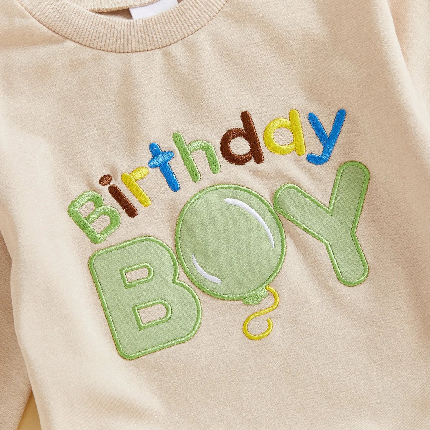 Baby Toddler Boy 2Pcs Birthday Boy Outfit Letter Ballon Embroidery Long Sleeve Pullover Crewneck Top Elastic Waist Solid Pants Jogger Set