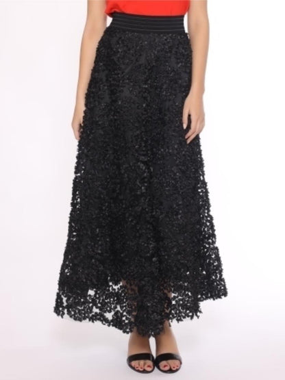 Gracia Three-Dimensional Flower Detail Long Mesh Skirt S21249