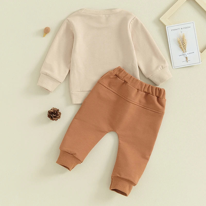 Baby Toddler Boys Girls 2Pcs Clothes Set Letter Auntie's Little Bestie Print Long Sleeve Pullover Top Jogger Pant Outfit