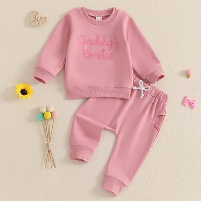Baby Toddler Girls 2Pcs Daddy's Bestie Outfit Letter Print Long Sleeve Crewneck Top with Solid Pants Jogger Set