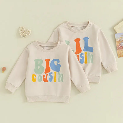 Baby Toddler Kids Girls Boys Matching Outfits Letter Print Big Lil Cousin Long Sleeve Crewneck Top