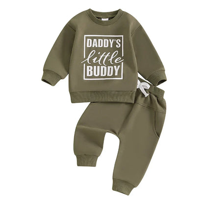 Baby Toddler Boys 2Pcs Daddy's Little Buddy Jogger Set Long Sleeve Letters Print Top with Elastic Waist Pants Outfit