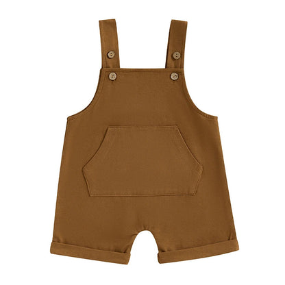 Baby Toddler Boys Girls Overalls Tank Sleeveless Square Neck Front Pocket Suspender Shorts Romper