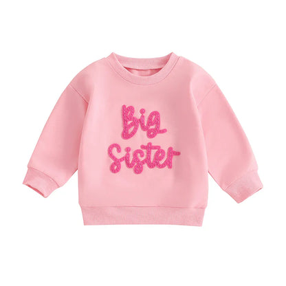 Toddler Kids Girls Big Sister Long Sleeve Crewneck Letter Embroidery Loose Fit Pullover Top