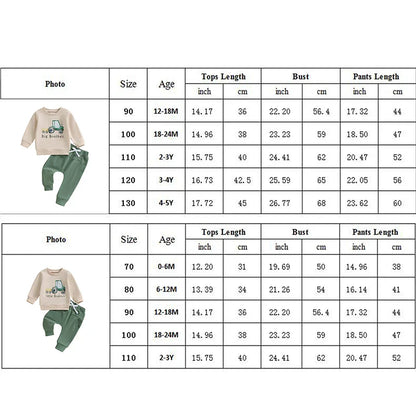 Baby Toddler Boys 2Pcs Big / Little Brother Matching Siblings Autumn Outfit Long Sleeve O Neck Letter Tractor Print Top Solid Color Pants Set