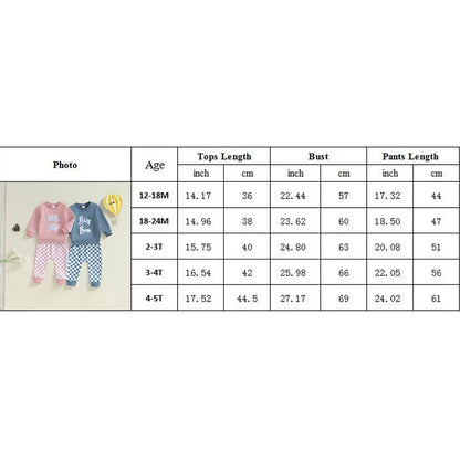 Baby Toddler Kids 2Pcs Big Sis / Bro Fall Outfit Long Sleeve Letter Embroidery Pullover + Checkered Pants Set