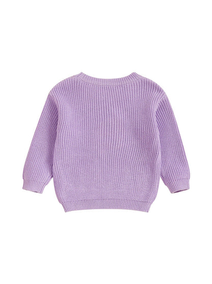 Baby Toddler Kids Girl Halloween Sweater Long Sleeve Round Neck Ghost Flower Embroidery Knit Pullover Top