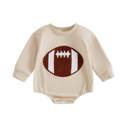 Baby Boy Girl Bodysuit Football Embroidered Long Sleeve Fall Jumpsuit Romper