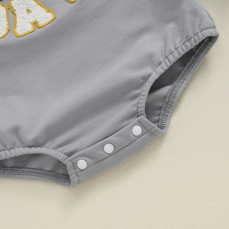 Baby Boys Girls Game Day Fall Bodysuit Letter Football Embroidery Long Sleeve Round Neck Jumpsuit Romper