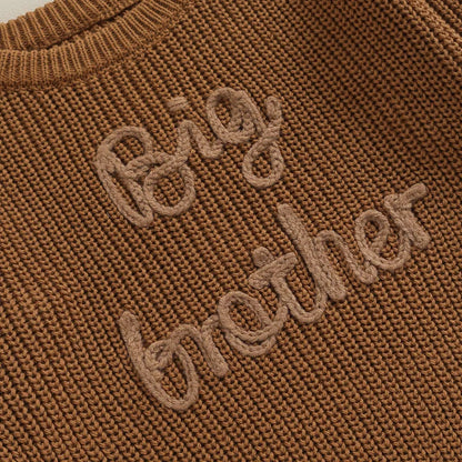Toddler Kids Boys Sweaters Cotton Long Sleeve Letter Embroidery Big Brother Pullover Loose Knitwear Top