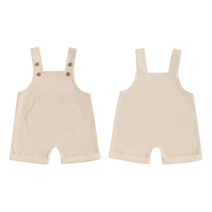 Baby Toddler Boys Girls Overalls Tank Sleeveless Square Neck Front Pocket Suspender Shorts Romper