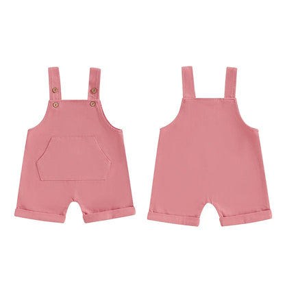 Baby Toddler Boys Girls Overalls Tank Sleeveless Square Neck Front Pocket Suspender Shorts Romper