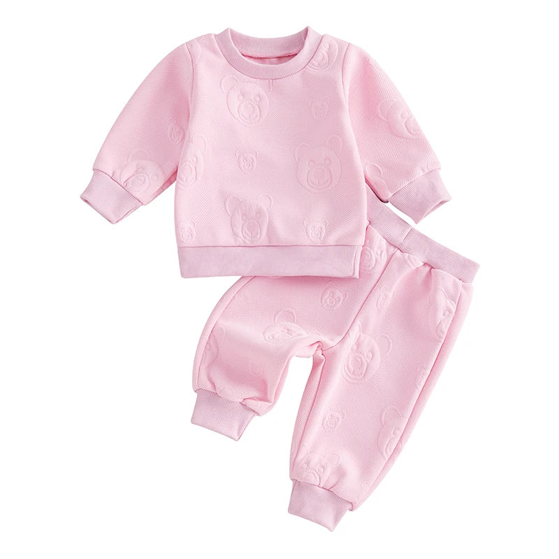Baby Toddler Boys Girls 2Pcs Jogger Set Bear Pattern Long Sleeve Crewneck Top Long Pants Fall Outfit