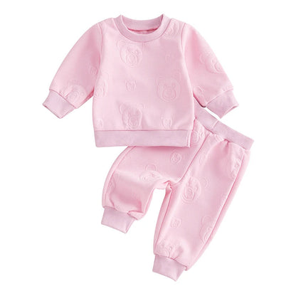 Baby Toddler Boys Girls 2Pcs Jogger Set Bear Pattern Long Sleeve Crewneck Top Long Pants Fall Outfit