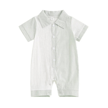 Baby Boy Jumpsuit Summer Short Sleeve Lapel Collar Stripes Contrast Color Print Romper Playsuit