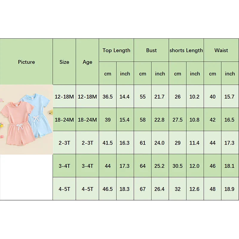 Baby Toddler Kids Girls 2Pcs Short Sleeve Crew Neck Ruffle Sleeve Top with Elastic Waist Shorts Outfit Set