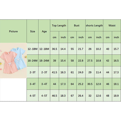 Baby Toddler Kids Girls 2Pcs Short Sleeve Crew Neck Ruffle Sleeve Top with Elastic Waist Shorts Outfit Set