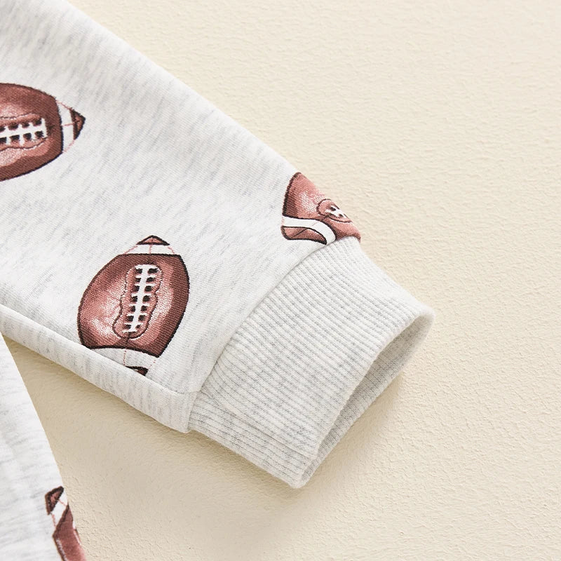 Baby Toddler Boys Girls 2Pcs Football Print Long Sleeve Round Neck Top Drawstring Pockets Pants Set