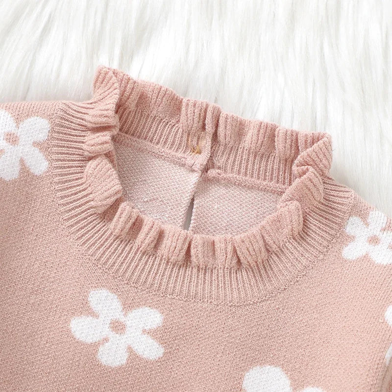 Baby Toddler Girl Long Sleeve Flower Floral Print Ruffle Sweater A-Line Dress