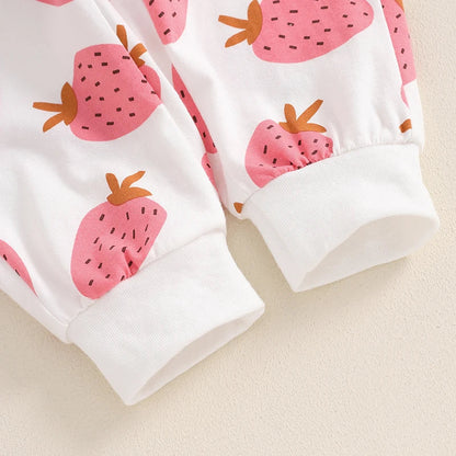 Baby Toddler Girls 2Pcs Fall Outfit Strawberry Print Long Sleeve Top and Elastic Pants Set