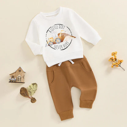 Baby Toddler Boys 2Pcs Fall Outfit A Little Dirt Never Hurt / Farmers Keep America Growing Letter Tractor Print Long Sleeve Top and Long Pants Set