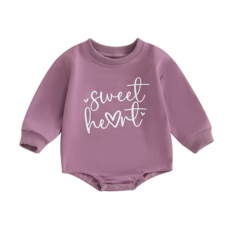 Baby Girls Boys Valentine's Day Long Sleeve Sweet Heart Letters Bubble Romper