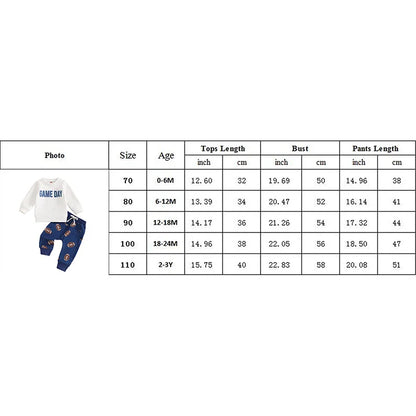 Baby Toddler Boys 2Pcs Game Day Autumn Outfit Long Sleeve Letter Print Pullover Tops Football Print Long Pants Set