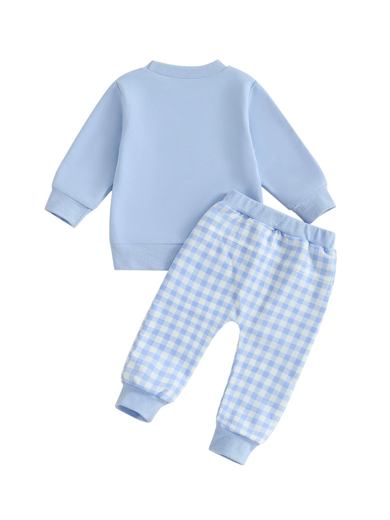 Baby Toddler Boys 2Pcs Fall Outfit Letter Embroidery Big Brother Long Sleeve Top and Elastic Plaid Pants Clothes
