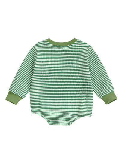 Baby Boy Fall Bubble Romper Casual Digger Tractor Embroidery Striped Long Sleeve Jumpsuit Infant Cute Outfit