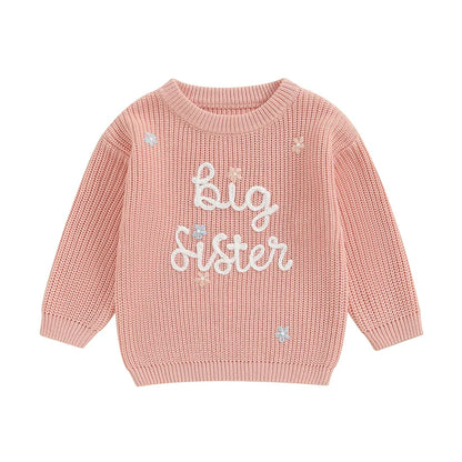 Toddler Kids Girl Big Sister Sweater Cute Long Sleeve Letter Embroidery Knit Pullover Loose Top