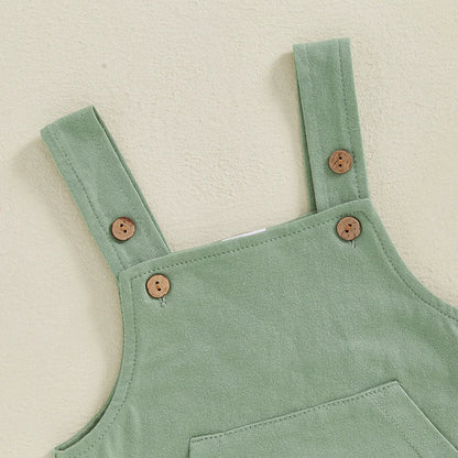 Baby Toddler Boys Girls Overalls Tank Sleeveless Square Neck Front Pocket Suspender Shorts Romper